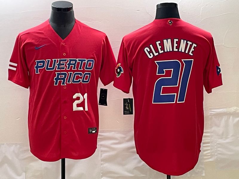 Men 2023 World Cub Puerto Rico #21 Clemente Red Nike MLB Jersey8->more jerseys->MLB Jersey